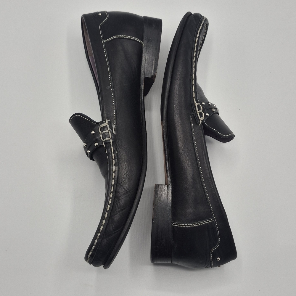 Cole Haan Black Leather Slip-On Loafers with Stud Accents - Picture 2 of 4